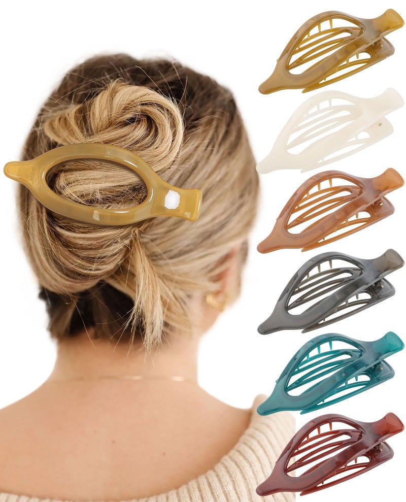 French Flat Hair Clips for Women  6Pcs Flat Hair Claws for Thin Thick Hair Strong Hold No Slip Grip Hair Claw Clips for Women Girls Amber Brown